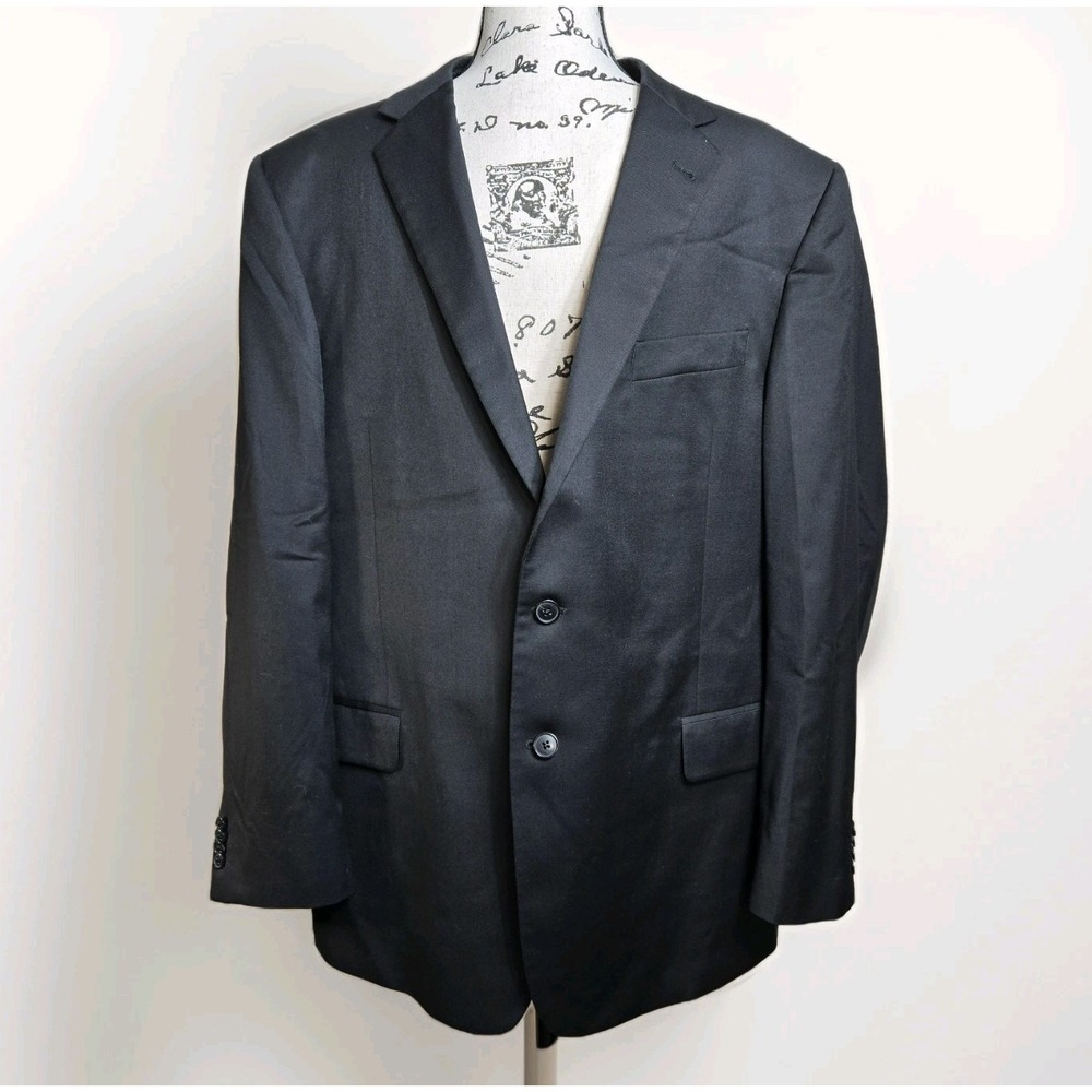 Joseph Abboud 100% Reda Wool Sport Coat Sz 46R Blazer Suit Solid Black‎ Made USA
